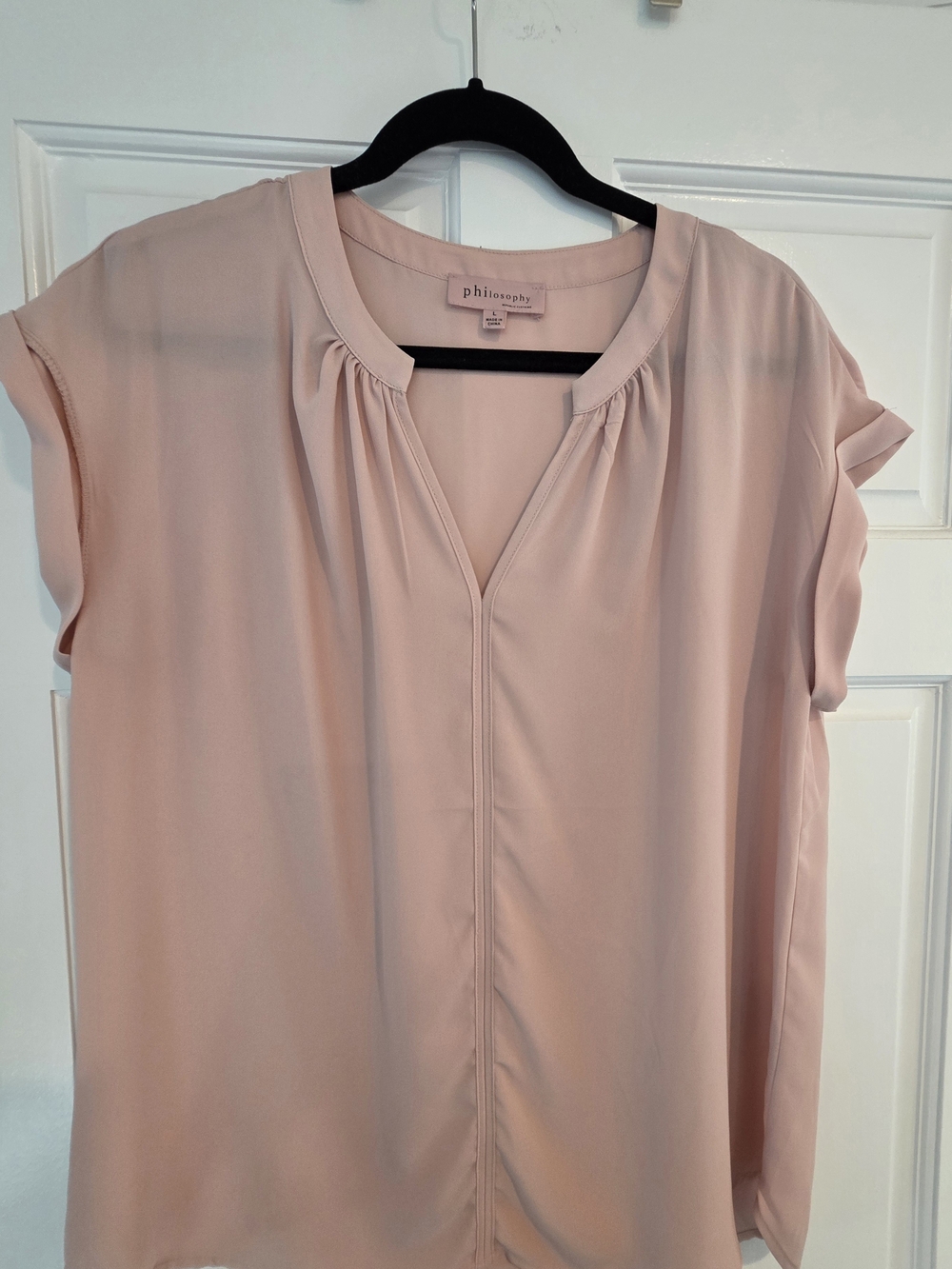 Philosophy Soft Pink Split-Neck Cap Sleeve Blouse